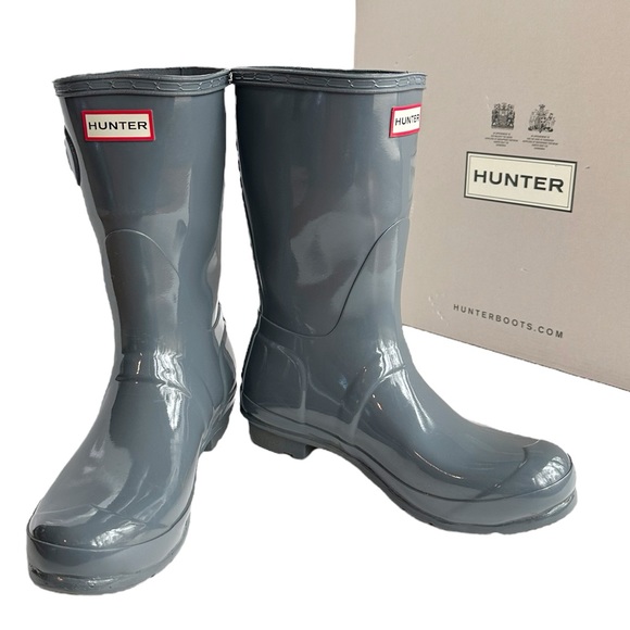EUC Hunter Original Gloss Short Boot Graphite Gray Women size 8 - Picture 2 of 10